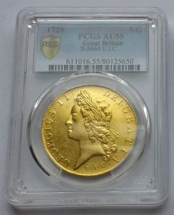 1729年 英国 ジョージ2世 5ギニー金貨 E.I.C. PCGS AU55