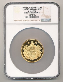 最高鑑定 2枚 1990年 東西ドイツ統合記念 61グラム大型ゴールドメダル NGC PF68UC
