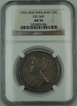 あのVIGOです！ 1703年 英国 アン女王 VIGO 1/2クラウン銀貨 NGC AU55