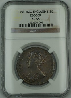 あのVIGOです！ 1703年 英国 アン女王 VIGO 1/2クラウン銀貨 NGC AU55