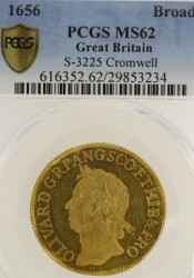 最高鑑定！ 1656年 英国 クロムウェル ブロード金貨 PCGS MS62