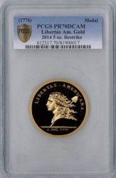 1776年 (2014年リストライク) Libertas Americana 5オンス大型金貨 PCGS PR70DCAM