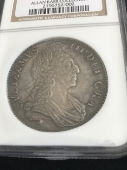 写真追加 1700年 英国 ウィリアム3世 クラウン銀貨 AU55