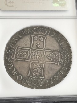 写真追加 1700年 英国 ウィリアム3世 クラウン銀貨 AU55