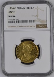 4番目の高鑑定品！ 1714年 英国 アン女王 ギニー金貨 NGC MS62