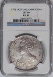 美しい 1703年 英国 アン女王 VIGO クラウン銀貨 NGC AU50