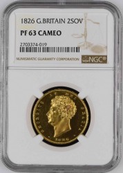 1826年 英国 ジョージ4世 2ポンドプルーフ金貨 NGC PF63 CAMEO