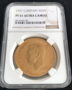 ウルトラカメオが70万円を切る価格！1937年 英国 ジョージ6世 5ポンド金貨 NGC PF61 Ultra Cameo