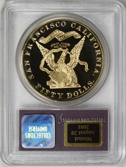 1855年 (2001年) Kellogg $50 S.S. Central America 大型金貨 PCGS (2.41オンス)