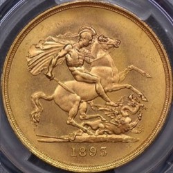 1893年 英国 ヴィクトリア女王 オールドヘッド 5ポンド金貨 PCGS MS63