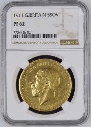 写真追加 格安! 1911年 英国 ジョージ5世5ポンド金貨 NGC PF62 写真追加 格安! 1911年 英国 ジョージ5世5ポンド金貨 NGC PF62