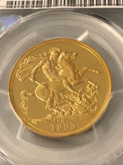 1893年 英国 ヴィクトリア女王 オールドヘッド 2ポンドプルーフ金貨 PCGS PR63DCAM