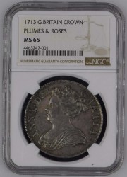 アン女王クラウン銀貨 最高鑑定 1713年 英国 アン女王 クラウン銀貨 NGC MS65