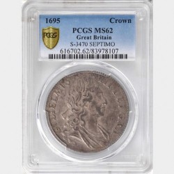 1695年 英国 ウィリアム3世 クラウン銀貨 PCGS MS62