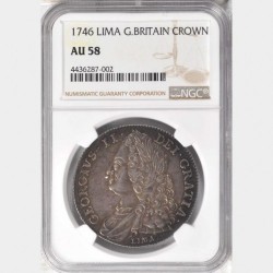 1746年 LIMA 英国 ジョージ2世 クラウン銀貨 NGC AU58