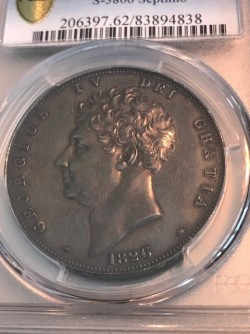 R SPINK評価額22500ポンド 1826年 英国 ジョージ4世 プルーフクラウン銀貨 PCGS PF62