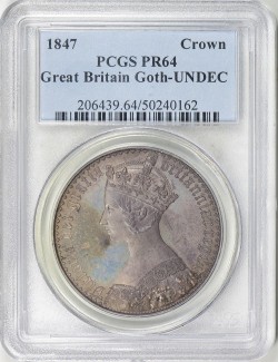 64以上は見つからない！ 1847年 英国 ゴシック（ゴチック）クラウン銀貨 UNDECIMO PCGS PR64