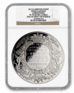 2013年 英国 ジョージ王子洗礼 1キロプルーフ銀貨 NGC PF70 Ultra Cameo