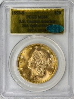 格安 1857-S セントラルアメリカ号 $20 PCGS/CAC MS64 スパイクシールド