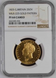 激レア R6 (存在数 3-5枚) 1825年 英国 2ポンド・パターン・プルーフ金貨 NGC PF64 CAMEO