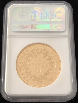 1971年 フランス 10フラン ピエフォー プルーフ金貨 NGC PF68UC