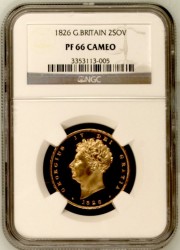 PCGS&NGC合わせてPR66はこの1枚のみ 1826年 英国 ジョージ4世 2ポンドプルーフ金貨 NGC PF66 CAMEO