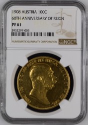 1908年 オーストリア 100コロナプルーフ金貨 雲上の女神 NGC PF61