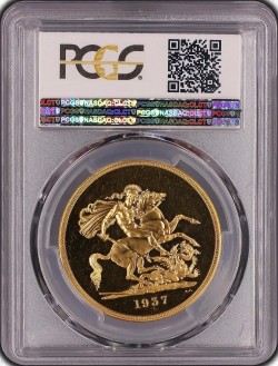 高鑑定レア 1937年 英国 ジョージ6世5ポンド金貨 PCGS PR65 CAMEO
