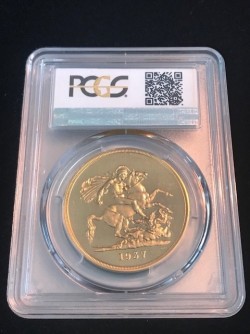 高鑑定レア 1937年 英国 ジョージ6世5ポンド金貨 PCGS PR65 CAMEO