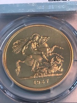 高鑑定レア 1937年 英国 ジョージ6世5ポンド金貨 PCGS PR65 CAMEO