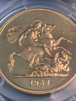 高鑑定レア 1937年 英国 ジョージ6世5ポンド金貨 PCGS PR65 CAMEO