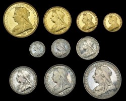 1893年 英国 ヴィクトリア・ヴェール（オールド）ヘッド 10枚プルーフ金貨＆銀貨セット