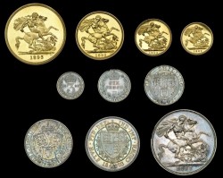 1893年 英国 ヴィクトリア・ヴェール（オールド）ヘッド 10枚プルーフ金貨＆銀貨セット