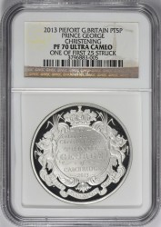 ヤフオク出品中！ 2013年 英国 ジョージ王子洗礼 ピエフォー 3オンス・プラチナ貨 NGC PF70UC