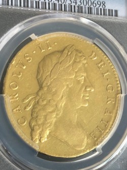 PCGS, NGC合わせ鑑定品わずか5枚 1683年 英国 チャールズ2世 Second Bust 5ギニー金貨 PCGS XF40