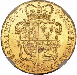 レア 1748年英国ジョージII世 5ギニー金貨 NGC AU50