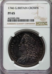 1746年 英国 ジョージ2世 プルーフクラウン銀貨 NGC PF65