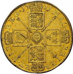 飛びついて下さい 1711年 英国 アン女王2ギニー金貨 NGC AU58