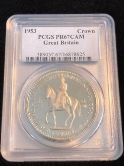 最高鑑定で67は3枚のみ 1953年 英国 エリザベス2世即位記念 Crown クラウンプルーフ銀貨 PCGS PR67CAM