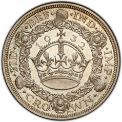 R5 プルーフは激レア！ 最高鑑定 1932年 英国 ジョージ5世 プルーフクラウン銀貨 PCGS PR65