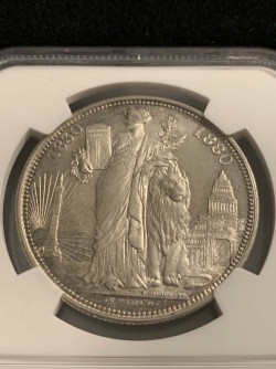 最高鑑定 鑑定1枚のみ 1880年 ベルギー王国50周年記念 5フラン NGC SP67