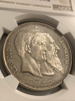 最高鑑定 鑑定1枚のみ 1880年 ベルギー王国50周年記念 5フラン NGC SP67