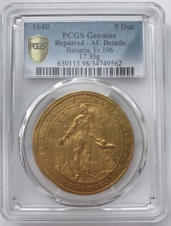 都市景観1640年 ドイツ バイエルン マキシミリアン1世 5ダカット金貨 PCGS AU Details