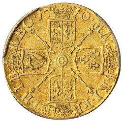 SPINK評価額7500ポンド 1710年 英国 アン女王 ギニー金貨 PCGS AU50