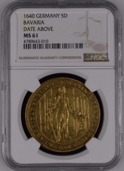 都市景観1640年 ドイツ バイエルン マキシミリアン1世 5ダカット金貨 NGC MS61