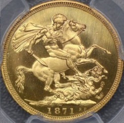 激レア 1871年 英国 リバースプルーフソブリン金貨(large BP reeded edge) PCGS PR65 DCAM