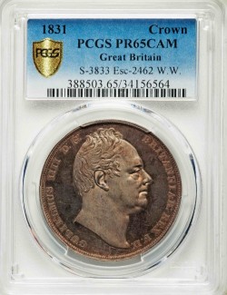 発行100枚 1831年 英国 ウィリアム4世 プルーフクラウン銀貨 PCGS PR65 Cameo