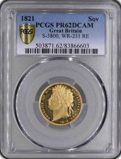 PCGS6番目 1821年 英国 ジョージ4世 プルーフソブリン金貨 PCGS PR62DCAM