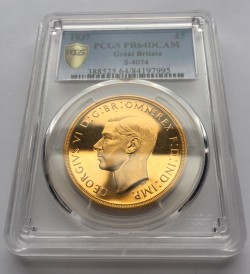 1937年 英国 ジョージ6世 5ポンドプルーフ金貨 PCGS PR64 Deep Cameo 1937年 英国 ジョージ6世 5ポンドプルーフ金貨 PCGS PR64 Deep Cameo