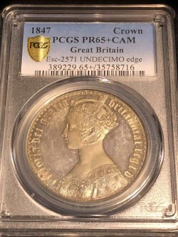 高鑑定 1847年 英国 ヴィクトリア女王 ゴチッククラウン銀貨 PCGS PR65+ CAMEO